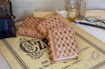 Miniature leather journal, Natural leather, tooled decoration
