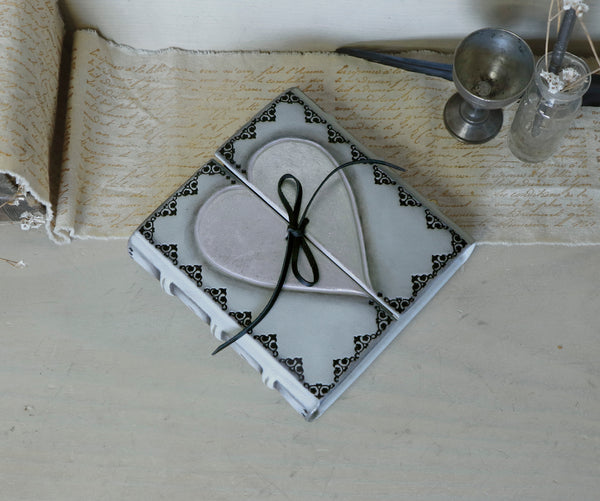 Gray Leather Journal with Sliver Heart Decoration, "Diary of a True Love"