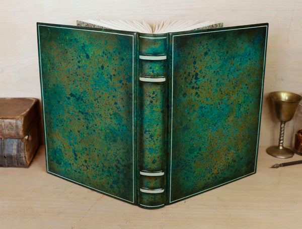 One of a kind green leather journal with handpainted decoration - A Garden in Bloom