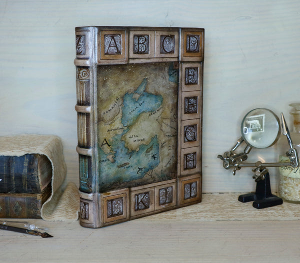 Handpainted leather journal, Artist paper, "The Story of Writing". One of a Kind