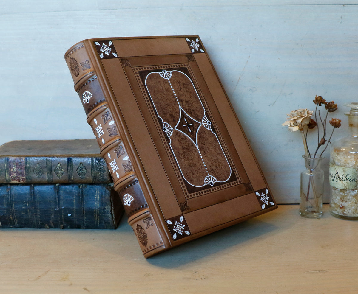 Brown Leather Journal with White Tooled Decoration - Inner Alchemy