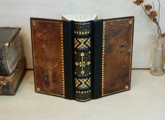 Small Vintage Leather Journal, Worn brown leather with Gold tooled decoration, Always Remember