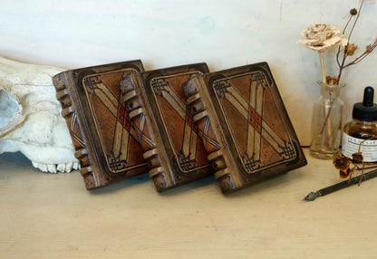 Natural leather journal, Tooled decoration - Orange Sunset