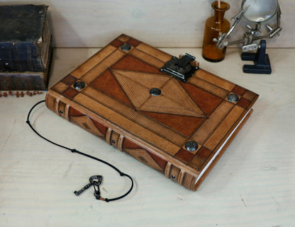 Journal with Lock and Key, Antique Brown Leather - The Diamond Gate. One of a kind.