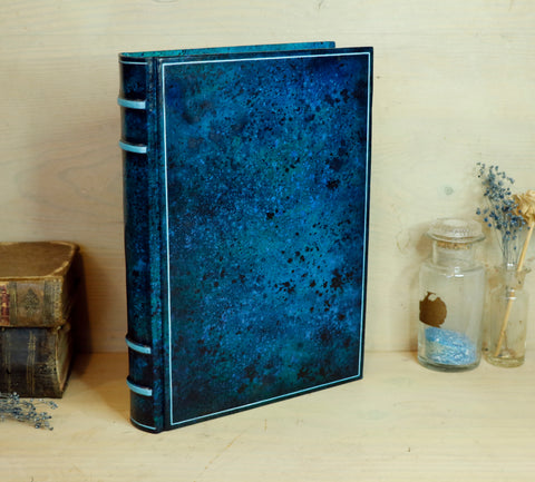 Blue leather journal with hand marbled decoration - Ocean Waves