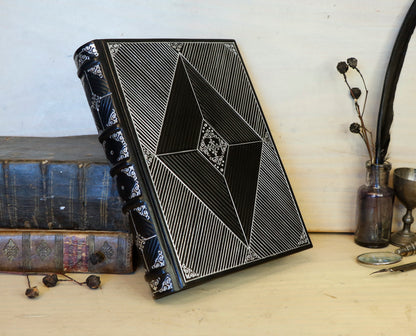 Journal with Lock and Key, Black Leather, Medium Size - Diamond Portal