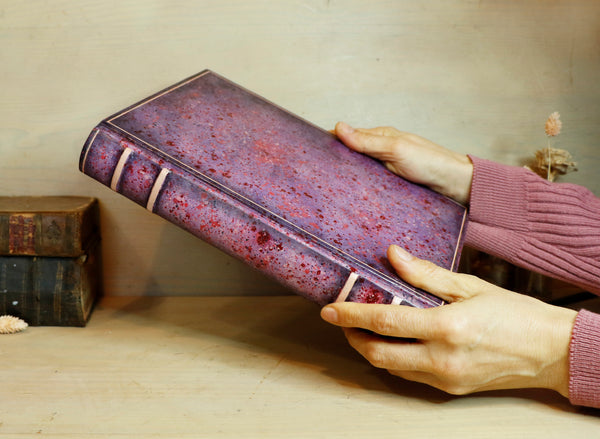 Antique pink leather journal with hand marbled decoration - An Old Romance