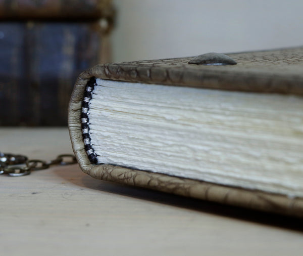 Journal with Lock and Key, Antique Crocodile Textured Leather - "The Collector"