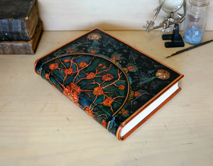 Hand-painted Leather Journal, One of a Kind blank book - Mundus Subterraneus, Internal Fires