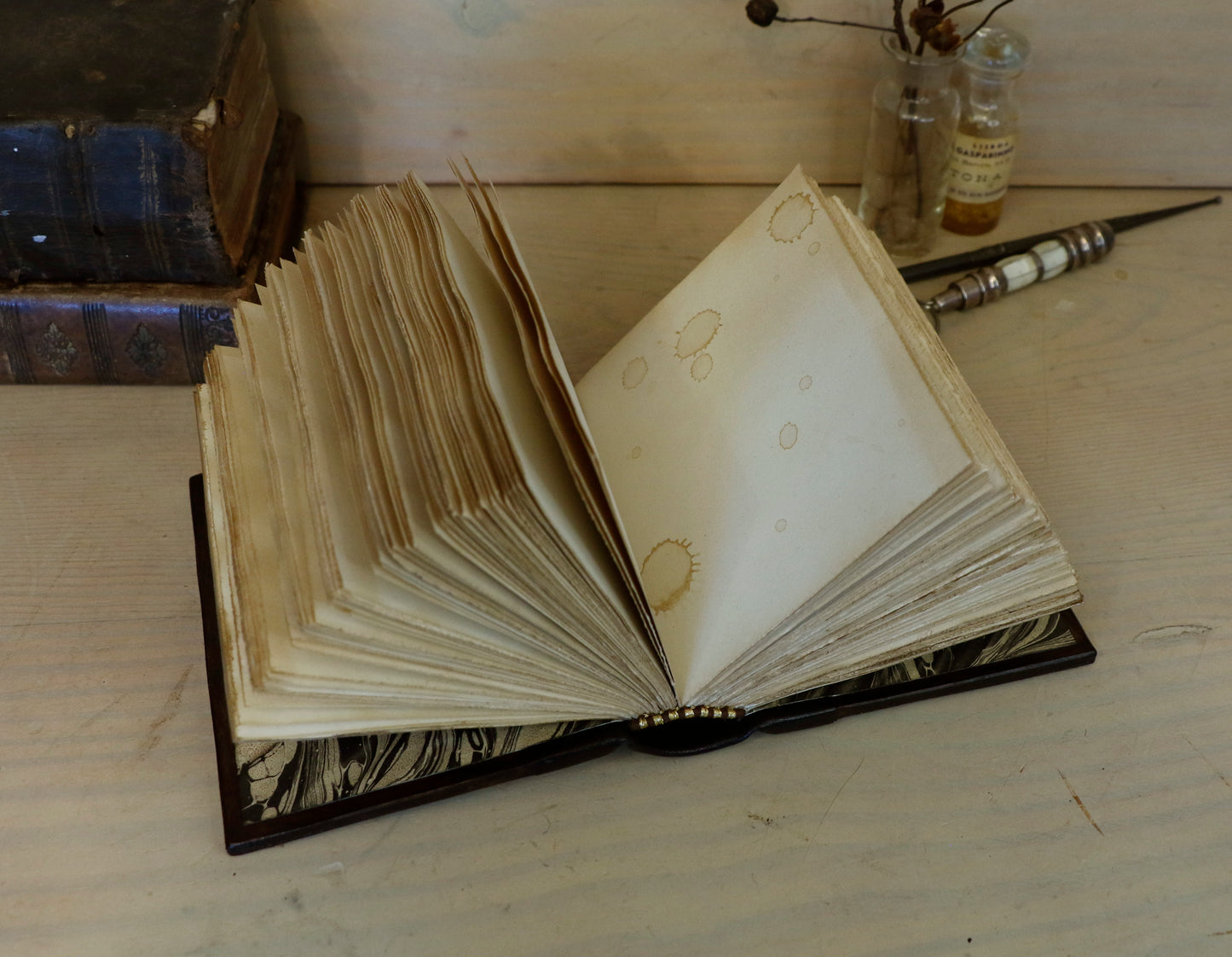 Vintage leather journal, Tooled decoration - Mystic Sunset