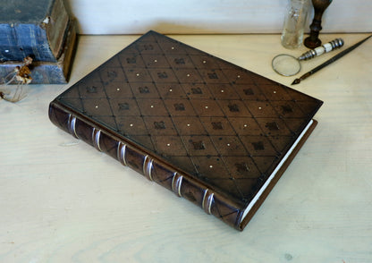 Brown leather journal with tooled diamond decoration. One of a Kind.