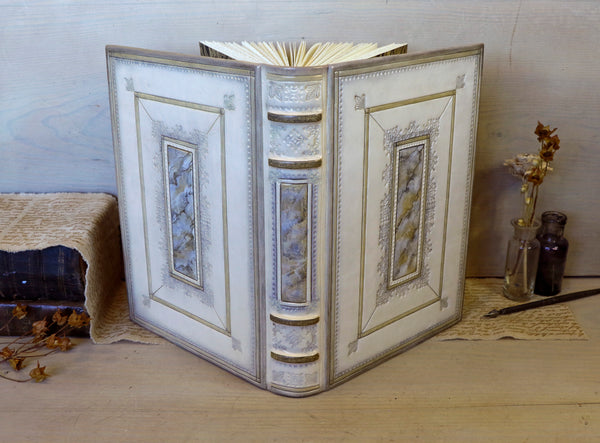 Cream Leather Journal / Guest Book with tooled and hand painted decoration - Ivory Dreams