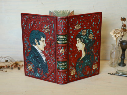 Pride and Prejudice | Jane Austen. Hand Tooled and Painted Leather Binding, Original Artwork Design. One of a kind