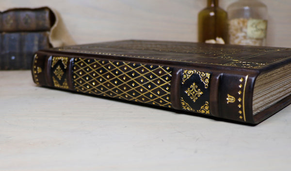 Antiqued Brown Leather Journal with Gold Tooled Decoration. Queen's Book