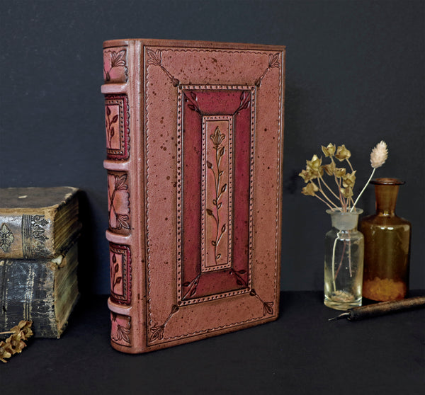 Dusty Pink Leather Journal with floral decoration. Spring Garden. One of a kind