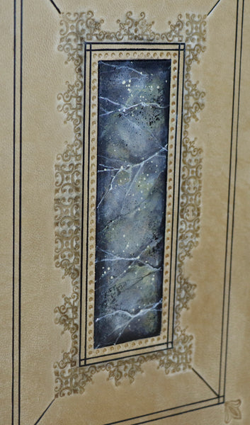 Brown Leather Journal with tooled and hand painted decoration - Cozy Days