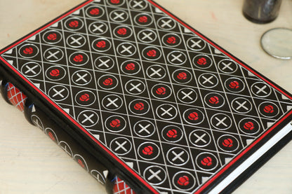 Black Leather Journal with silver and red tooled decoration - The Black Reliquary