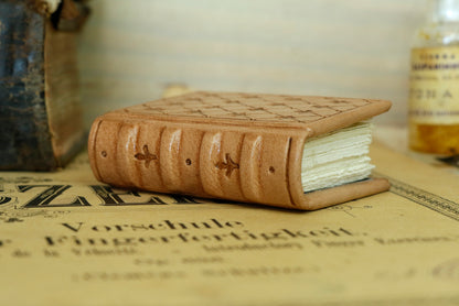 Miniature leather journal, Natural leather, tooled decoration