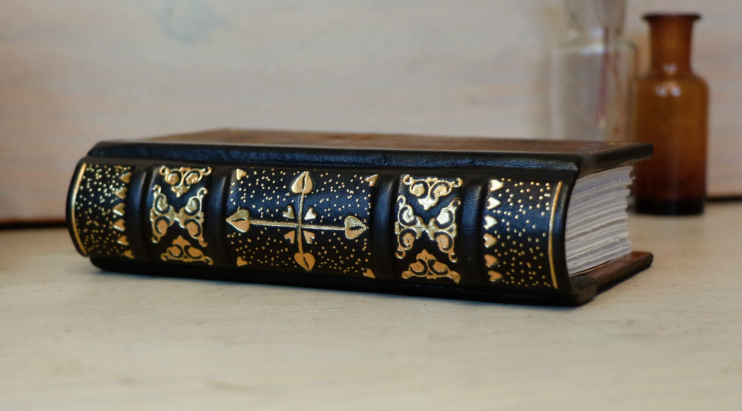 Small Vintage Leather Journal, Worn brown leather with Gold tooled decoration, Always Remember