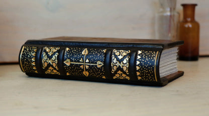 Small Vintage Leather Journal, Worn brown leather with Gold tooled decoration, Always Remember