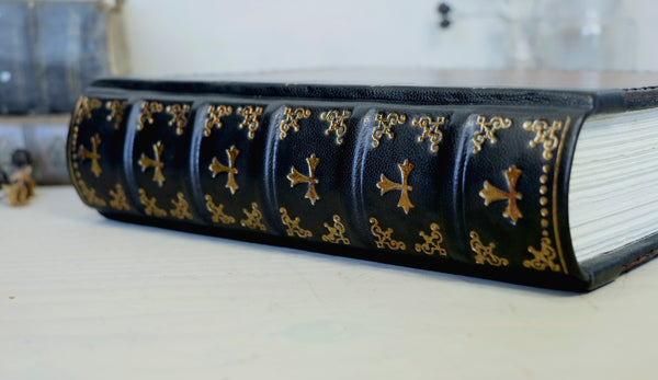 Vintage leather journal, Reclaimed brown leather, Gold tooled decoration. Once Upon a Time