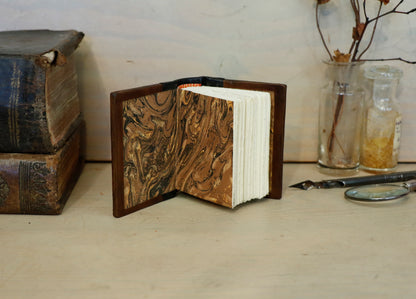 Antiqued Miniature Book / Vintage Leather Journal with gold tooled decoration