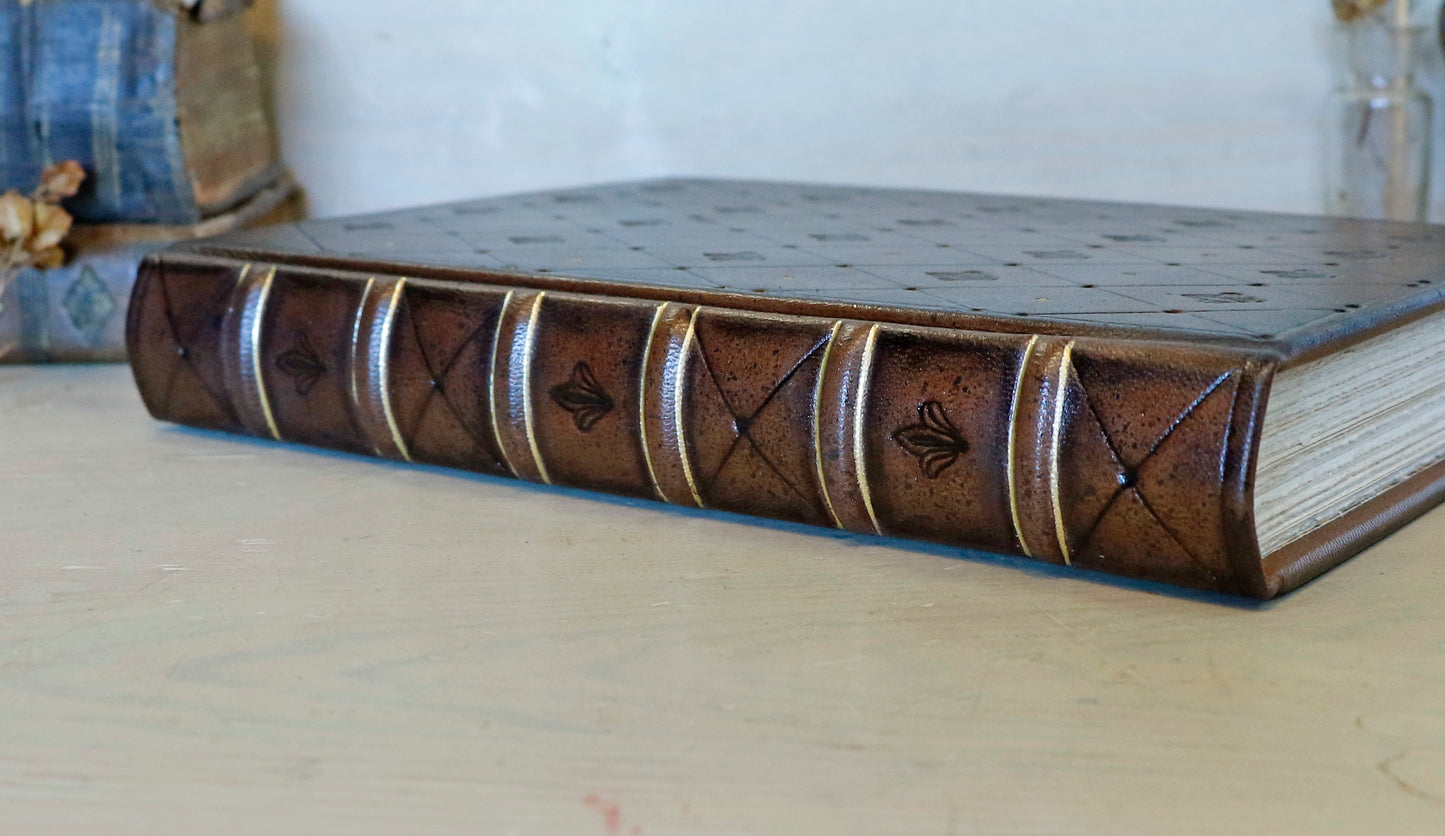 Brown leather journal with tooled diamond decoration. One of a Kind.