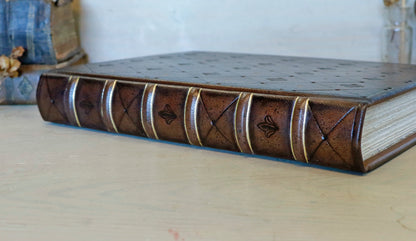 Brown leather journal with tooled diamond decoration. One of a Kind.