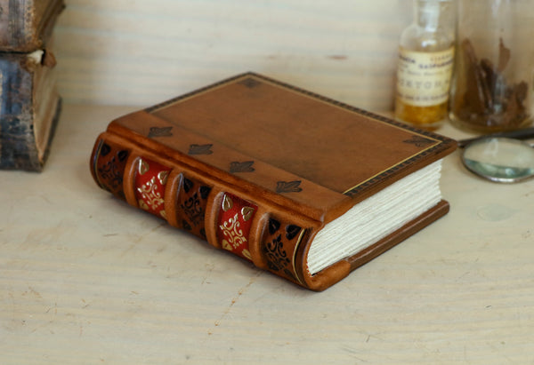 Vintage leather journal, Tooled decoration - Mystic Sunset