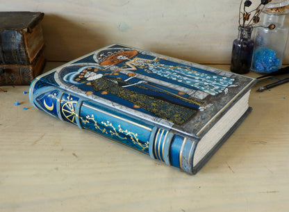 Handpainted Leather Journal / Blank Book with Original Artwork - A Dance Macabre of the Feminine Devine. One of a Kind