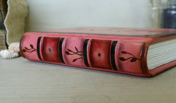 Pink Leather Journal with red floral decoration. Passion of Life