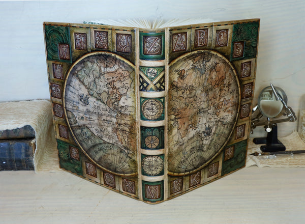 Handpainted leather journal, Artist paper, "The traveler". One of a Kind