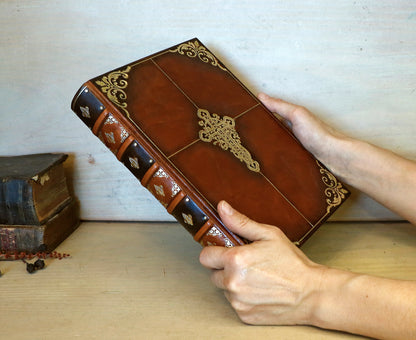 Antiqued brown leather journal with cross decoration - Faith