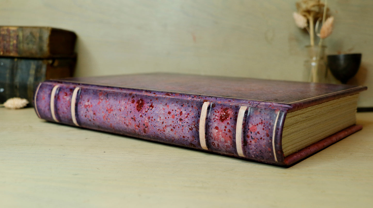 Antique pink leather journal with hand marbled decoration - An Old Romance