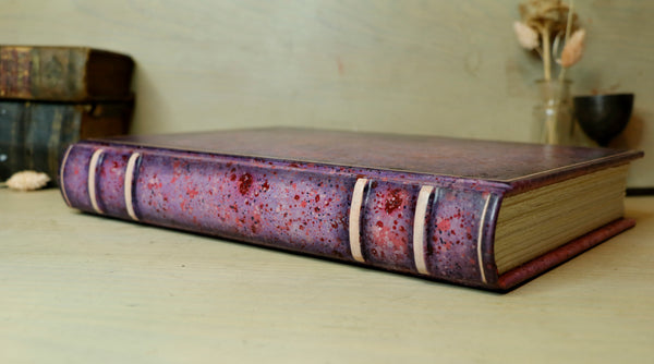 Antique pink leather journal with hand marbled decoration - An Old Romance