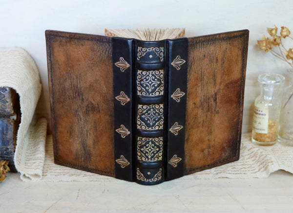 Vintage leather journal, Tooled decoration - Mystic Sunset