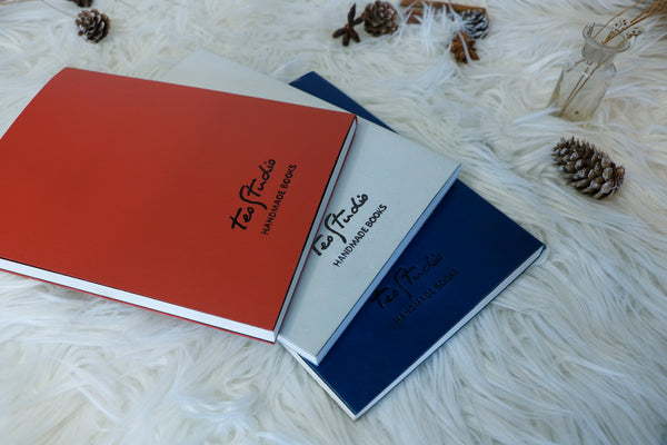 Winter Series. Set of 3 Leather Notebooks in White, Red and Blue colors. Happy Days