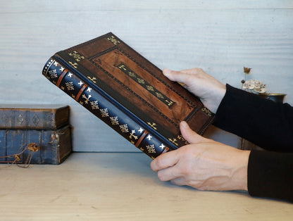 Brown Red Leather Journal with Tooled Decoration, Black leather spine - Sienna Sunset