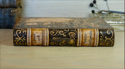 Crime and Punishment | Fyodor Dostoevsky. Handpainted Leather Binding, Original Artwork Design. One of a kind