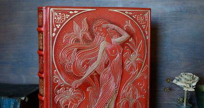 Vermillion Leather Journal, Hand tooled with gold foil, The Nymph's Garden