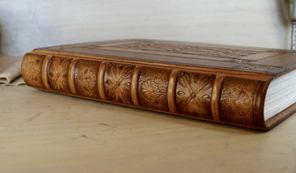 Antiqued Brown Leather Journal with Blind Tooled Decoration, Eternal Autumn