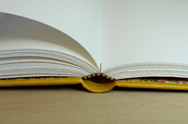 Antiqued yellow leather journal with tooled decoration. Romantic Sunset II