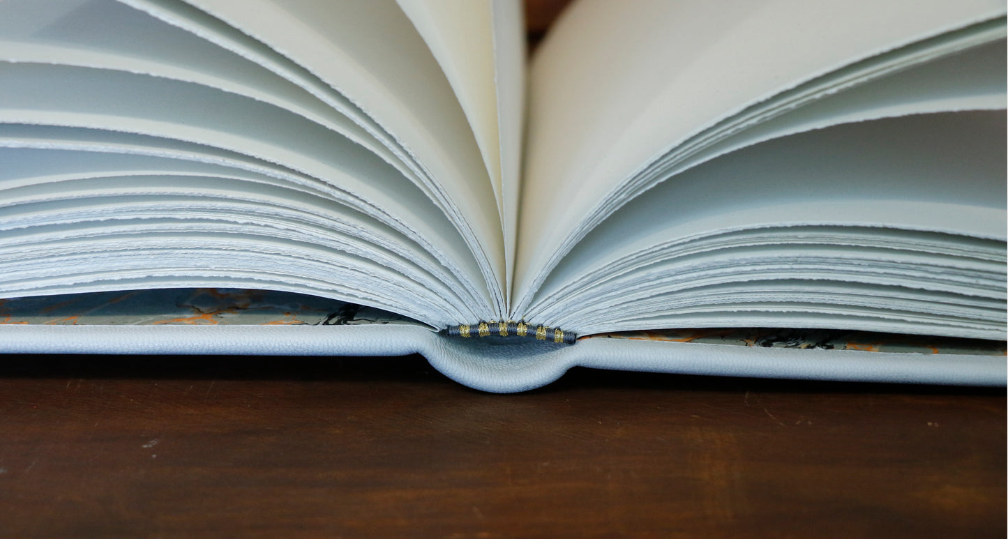 Ivory Dreams. White leather journal with gold tooled and painted decoration. One of a kind.