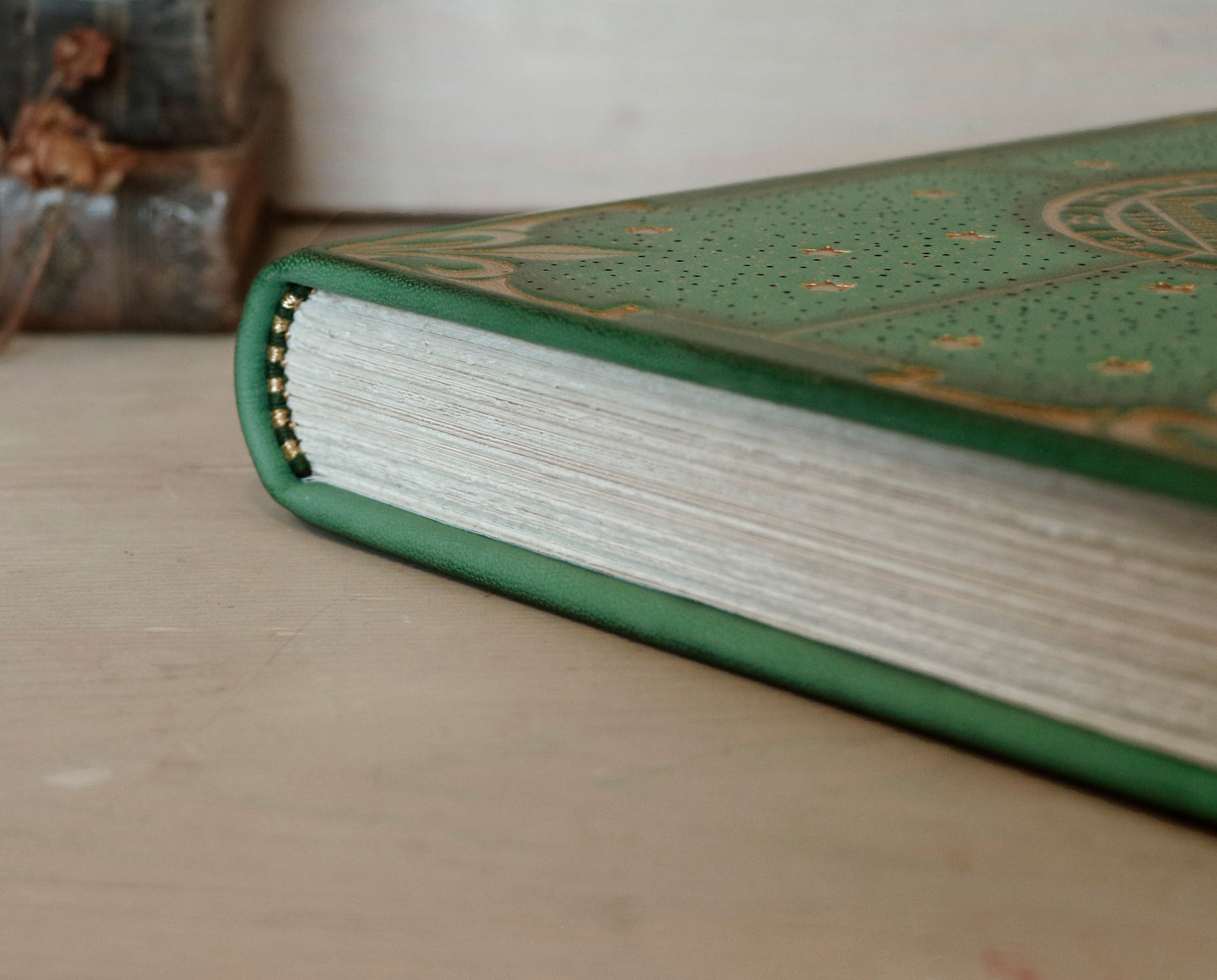 Green leather journal with gold tooled decoration, The Circle of Time