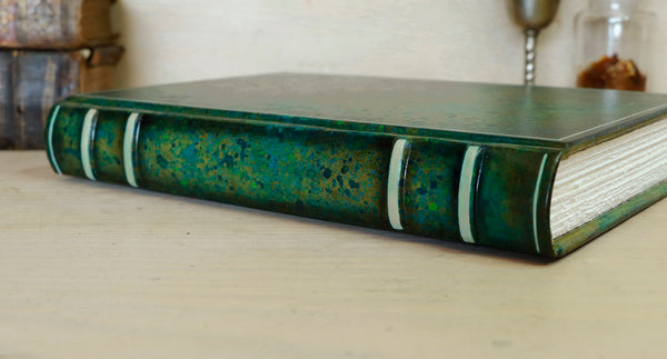 One of a kind green leather journal with handpainted decoration - A Garden in Bloom