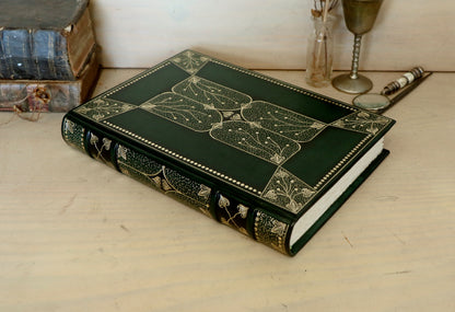 Dark Green Leather Journal with Gold Tooled Decoration. Romantic Journey