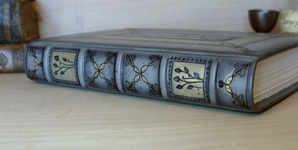 Grey Leather Journal with floral decoration. Whispers in Bloom. One of a kind