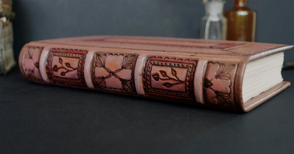Dusty Pink Leather Journal with floral decoration. Spring Garden. One of a kind