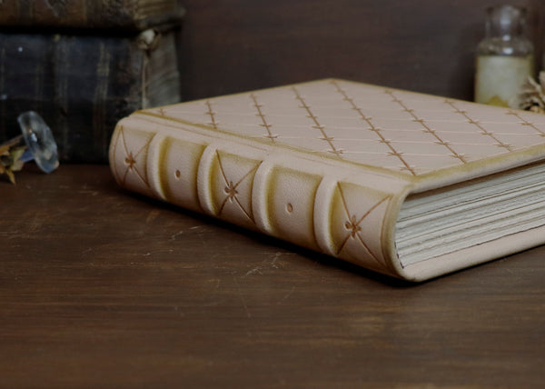 Natural leather journal with tooled decoration - Lattice of Dreams