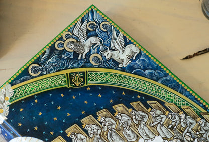 Hand painted blank book, White Leather Journal, Revelation 7, The Heart of the Spiritual Heaven
